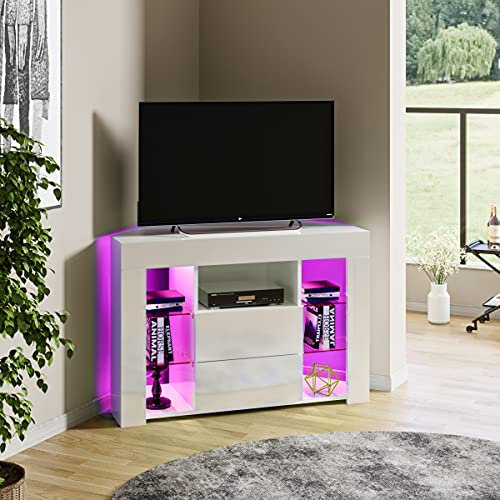 Panana TV Stand Cabinet Sideboard 2 Storages 4 Glass Shelves And RGB LED Lights (white)