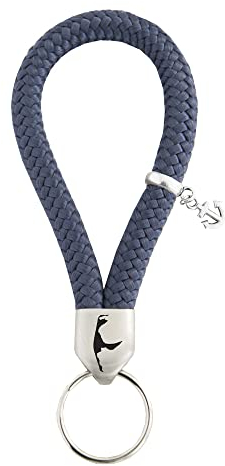 Paris Montana • Segeltau Schlüsselanhänger Sylt Gravur Hochwertige Edelstahlfassung Anker Anhänger Gravur Rostfrei 8mm Ø (Marine-Blau)