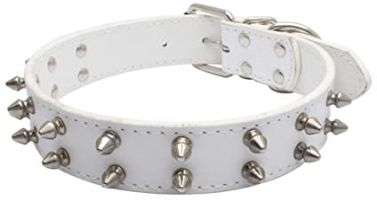 FUNAT Collar para Mascotas de Doble Hilera Con Tachuelas, de Remache para Perros Medianos y Grandes, de PU, Cadena para Perros