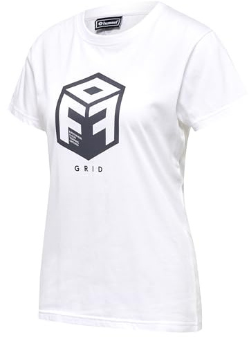 hummel Damen Hmloffgrid Cotton Jersey S/S Wo T Shirt, White/Forged Iron, M EU
