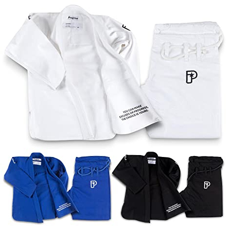 Progress Jiu Jitsu Kids Academy Gi | BJJ Gi for Kids with Free White Belt | Lightweight Kids Kimono | Tear-Resistant Kids BJJ Gi | Youth Jiu Jitsu Gi for Training & Competition | White - M2