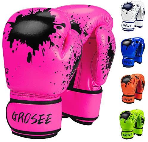Kinder-Boxhandschuh, 170 g, 227 g, für Jugendliche, Jungen und Mädchen, Sparring-Handschuhe für Boxsack, Kickboxen, Muay Thai, MMA, UFC, Geschenk für Alter 6–15 Jahre (Rosa, 227 g) 7,6 kg ))