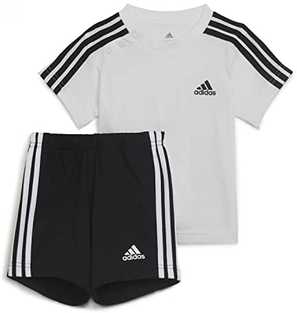 adidas H65817 I 3S Sport Set Baby Set Unisex Baby Top:White/Black Bottom:Black/White 0-3M