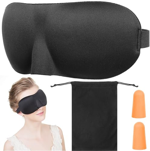 3D Augenmaske & Ohrstöpsel Inkl. Etui Vertiefte Augenhöhlen Erhöhte Nasenteil Schlafmaske Schlafbrille Augenbinde 11848