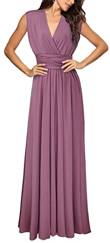 shownicer Damen Elgant Lange Abendkleider Multiway Brautjungfernkleid Wickelkleid V-Ausschnitt Cocktailkleid Bodenlang Partykleid Rückenfrei Neckholder A Linie Maxikleid Ballkleid 18 Rosa M