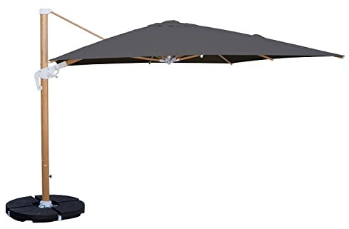 Estosa - Ombrellone da Giardino Roma Wood, Braccio Laterale in Alluminio Con Effetto Legno, Telo Da 250gr, Rotazione 360°, Ombrellone Da Giardino Decentrato (Antracite, 4 x 4)