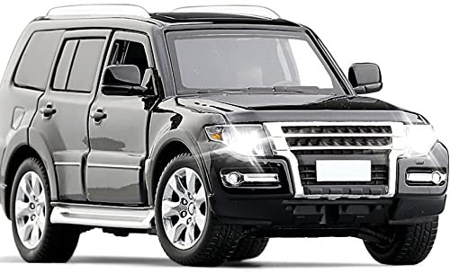 WangXLDD Druckguss-Modellauto im Maßstab 1:32, kompatibel mit Mitsubishi Pajero V97, Legierungsautomodell, SUV-Stoßdämpfung, Lenkgeräusch und Lichtauto-Spielzeugmodell (Black)