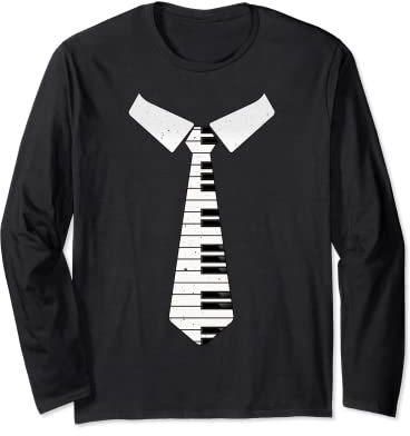 Musician Musical Music Lover Keyboard Piano Tie Long Sleeve T-Shirt
