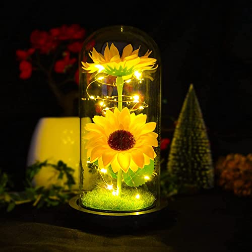 Glass Sunflowers Gifts, Sunflower Artificial Flowers in Glass Dome is a Unique Gifts for a Girlfriend, Mum, Women, or Wife on Valentines Day, Mothers Day, Christmas, Birthday, Anniversaries, etc
