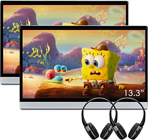 XTRONS 2pcs 13.3 Inch Android Car Headrest Monitor for Back Seat IPS Touch Car Screen TV Tablet 32GB Portable Video Player Support Netflix/YouTube, Screen Mirroring HD Input WIFI