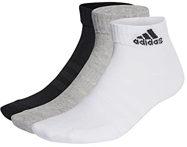 adidas Unisex Cushioned Sportswear Ankle Socks 3 Pairs, Medium Grey Heather / White / Black, 4.5-6
