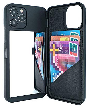 W7ETBEN iPhone 14 Pro Wallet Case, iPhone 14 Pro Case with Kickstand Built-in Mirror Shockproof Card Holder Cover for Apple iPhone 14 Pro 6.1 Inch (Black)