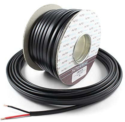 Automotive FLAT Twin 2 Core Cable 12v 24v Thin Wall Wire (25 AMP Rated 2mm²) 5/10/30/50/100 Metre (10 Metre Coil)