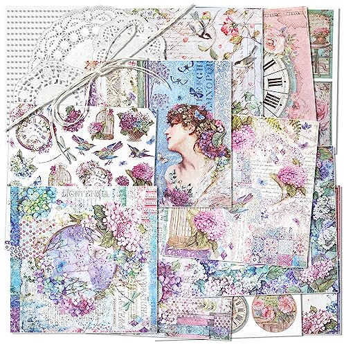 Vintage-Musterpapier, Scrapbooking-Papier, dekoratives Papier, Decoupage-Papier, einseitig, verschiedene Designs, keine Wiederholung, für Kartenherstellung, Kunst und Handwerk, Collage (Spring)