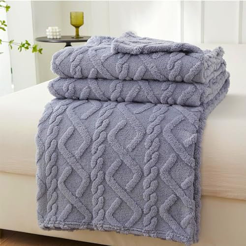 VANJOROY Fleece Blanket Large Throw for Sofa and Bed,400 GSM Lightweight Blanket, 100% Microfiber Fuzzy Soft Warm Cozy Fluffy Wool Throw for Chair,Couch,Travel.. (127×152cm, Blue Grey)