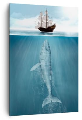 Bilder auf Leinwand 70x100cm Leinwandbild mit Rahmen Wal Segelschiff Ozean Groß Wanddeko Bild Schlafzimmer Küche Deko Wandbilder Dekoration Wohnzimmer Wall Canvas Wand Kunstdruck Art PA70x100-6220