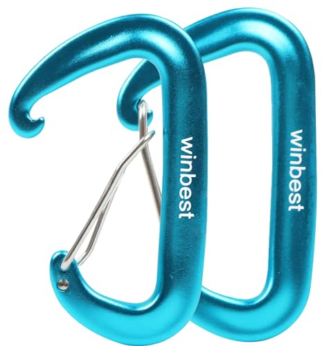 winbest 2 Stück Karabinerhaken, Karabiner Blau12KN(1200KG), Karabinerhaken Groß, Schwerlast Alu Carabiner für Hängematte Outdoor Camping