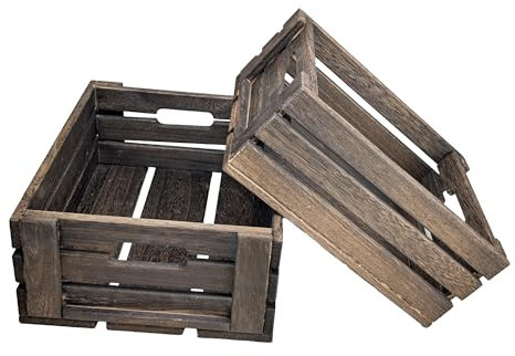 ARTAWEIN Rustic Vintage Finished Wooden Crate with Handles - Nesting Storage, Display, Organization Crate for Party, Office, Bedroom, Kitchen and Closet