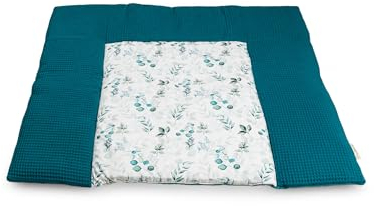 ULLENBOOM Wickelauflage 85x75 cm Waffelpiqué Eukalyptus-Petrol (Made in EU) - Wickelunterlage Waschbar und für Unterwegs geeignet, Bezug: 100% OEKO TEX Baumwolle, Wickeltischauflage 75x85