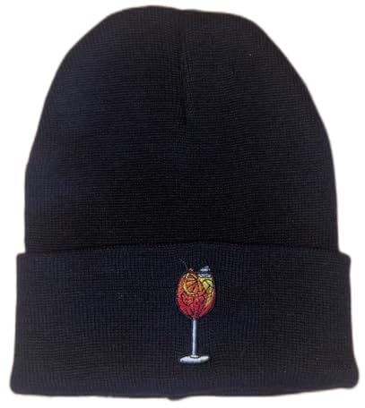Fashion Drinks bestickte Bio Baumwoll Beanie im Spritz Design (Schwarz)