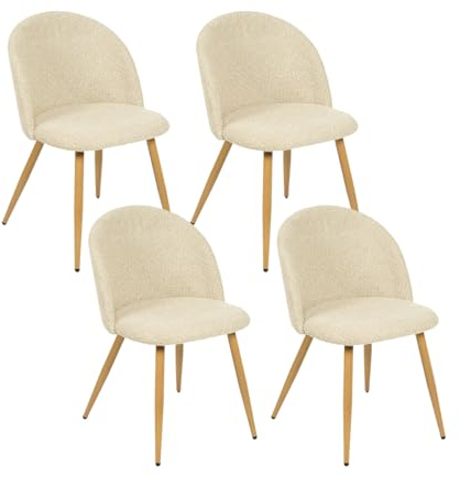 Homy Casa Esszimmerstühle, Chenille-Stoff, Küchenstuhl mit Metallbeinen, Schlafzimmer, Wohnzimmer, Eiche, Beige, 4 Stück