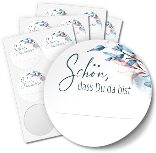 48 Aufkleber SCHÖN, DASS DU DA BIST Hochzeit Geburtstag Danke Taufe Etiketten Gastgeschenk rund 4cm Motiv 4