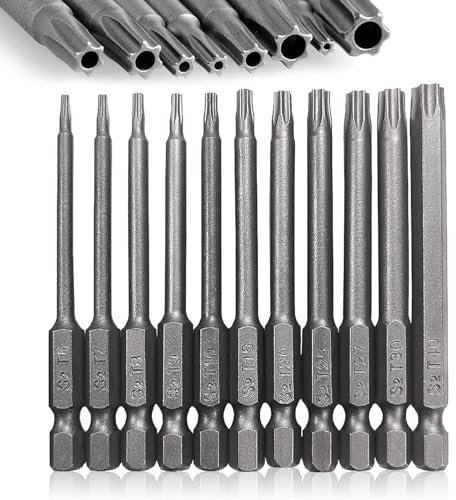 75mm Torx Screwdriver Bit Sets, T6-T40 Magnetic Screwdriver Bits Set S2 Steel 1/4 Star Hex Security Screwdrivers Drill Bits-11pcs