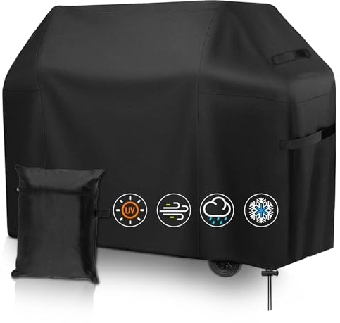 NCKIHRKK Funda Barbacoa Exterior Impermeable, Funda para Barbacoa 210D Oxford, Cubierta para Barbacoa con Bolsa de Almacenamiento, Cubierta BBQ de Parrilla Universal, 147 x 61 x 117 cm, Negro