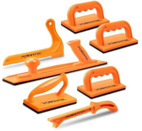 POWERTEC 72100 Push Block and Push Stick Set for Table Saws, Router Tables, Band Saws & Jointers, Dual Ergonomic Handles w/Max Grip, Hand Protection for Woodworking, Safety for Woodworker – 7 Pack