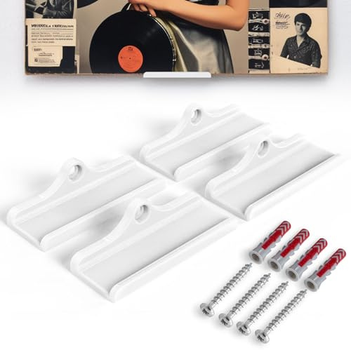 Mobilefox Schallplatten Wandhalterung passend für LP Disc Vinyl Halter Universal 4 Stück Set Weiß