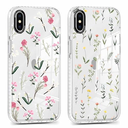 Xylota 2 Stück Transparent Handyhülle für iPhone X/iPhone XS 5,8 Hülle, Durchsichtig Case Muster Aesthetic Blumen Mädchen Schutzhülle, Weich Silikon Dünn TPU Bumper Stoßfeste Cover für iPhone X,15