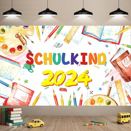 Einschulung Banner Deko Schulkind 2024 Schulanfang Banner Alles Gute Zum Schulanfang Banner Schulkind Girlande Banner Willkommen für Kinder Mädchen Jungen Schulanfang Deko 185x110cm (Weiß)
