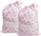 Filet - Set 2 Sacchetti Porta Corredino da Ricamare, Chiusura a Coulisse, in Piquet di Cotone Bianco Stampa Cuori, Dim. 27 x 35 cm, Made in Italy, Rosa