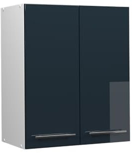 Vicco Hängeschrank Fame-Line, hängender Küchenschrank, Dunkelblau Hochglanz/Weiß, 60 cm