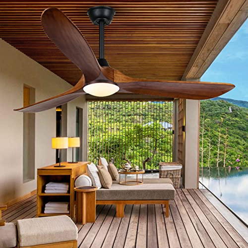 Ventilateurs de Plafond extérieurs de 60 Pouces pour terrasses avec lumière et télécommande, Grand Ventilateur de Plafond en Bois avec 3 pales, Ventilateur de Plafond de Ferme avec lumière, ventilat