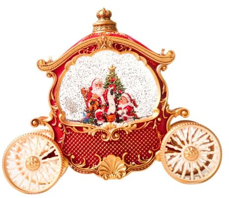 Harilla Weihnachts-Schneekugel, Weihnachtskutsche, Schneekugel, Claus-Figur, Spieluhr, musikalischer für Freundin und Freund, ROT
