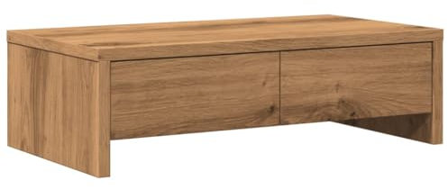 vidaXL Monitorständer, Schreibtischaufsatz mit Schubladen, Unterbau Bildschirm Laptop Ständer, Tisch Erhöhung für PC Monitor Drucker, Artisan-Eiche Holzwerkstoff