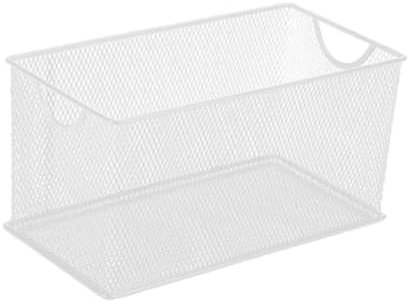 KESOTO CD Storage Box Mesh Open Storage Bin, Countertop Basket, Metal Mesh Basket for Garage, White