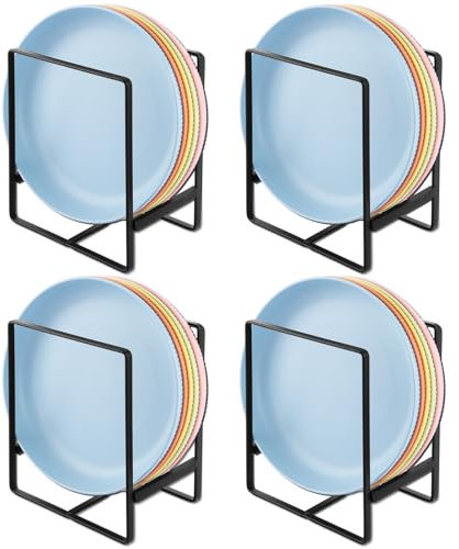 DAJAVE Lot de 4 organiseurs d'assiettes, d'armoire, de tiroir, d'étagères d'assiettes, de cuisine, en métal, pour le rangement des assiettes et de la vaisselle (noir, 11,6 x 16,3 x 20 cm)