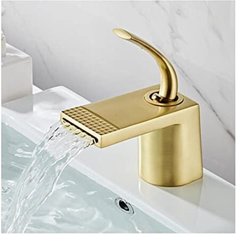 Robinets de bassin Robinet de salle de bain cascade Mitigeur de lavabo mitigeur bain noir or blanc robinet laiton évier grue à eau(Brush Gold)