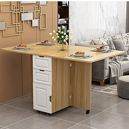 Moderna mesa de comedor plegable extensible con hoja caída, mesa de cocina multifuncional con borde redondo y cajón de almacenamiento para el hogar comedor negro