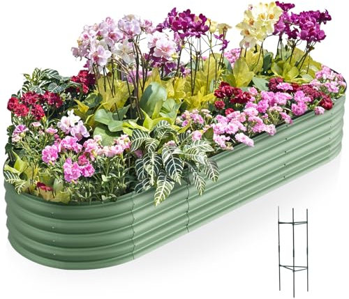 Warmiehomy 240x80x42cm Raised Garden Bed Kit, Metal Planter Box Outdoor with Reinforced Rods, Rounded Galvanised Bottomless Raised Beds for Vegetables, Garden, Flowers and Herbs, Green
