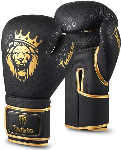 Twisto Boxing Gloves Black Rox - Pro Training & Sparring, Maya Hide Leather, Muay Thai, MMA, Kickboxing, Men, Women, Adults, Heavy Punching Bag, Focus Mitts, Pads,10oz 12oz 14oz 16oz (Golden, 16 oz)