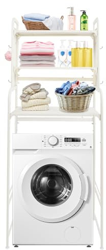 Over Toilet Storage Unit Washing Machine Cabinet Over Radiator Shelf Over The Washer And Dryer Storage Shelf Aundry Room Organizer Standing Shelf Towels Hangers, Adjustable Expandable (White)