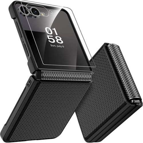 Miimall Funda para Samsung Galaxy Z Flip 7, [Protección de Bisagra Deslizante] [Protector de Pantalla de Cristal Integrado] Slim Case Flip 7 Antigolpes Protección de 360 Carcasa para Z Flip7, Negro