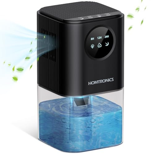 Deumidificatore Casa Muffa, Homtronics Deumidificatore Portatile 1.7L, Silenzioso Deumidificatori, Automatico, Timer 24 ore, Luce Ambientale a 7 Colori per Camera da Letto, Guardaroba, Bagno (Nero)