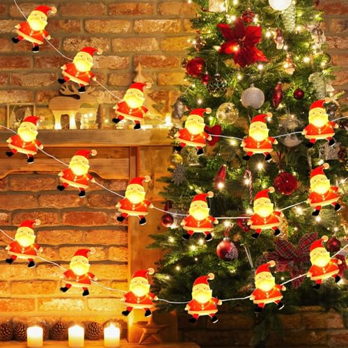 Catena Luminosa Interno 2M 20LED Babbo Natale Luci di Natale LED Luci a Batteria, Decorazioni Natalizie Stringa Luci, Catena luminosa per Interni per Esterno Interno Festa Tree di Natale Casa