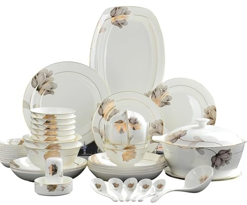 Juego de vajilla 46 piezas con diseño pan oro, porcelana, for cocina, for Navidad, dorado Vajilla de cerámica