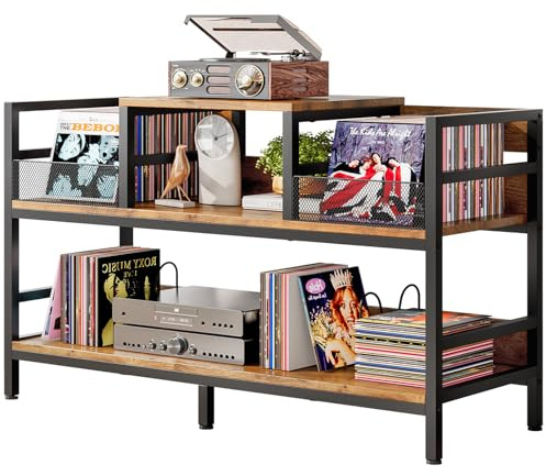 KZOBYD Plattenspielerständer, mit Vinylaufbewahrung für bis zu 350 Alben | 3-Ebenen, Plattenspieler Tisch Plattenhalter, Holz Schallplatten Regal, Plattenspieler Ständer, für Wohnzimmer Schlafzimmer