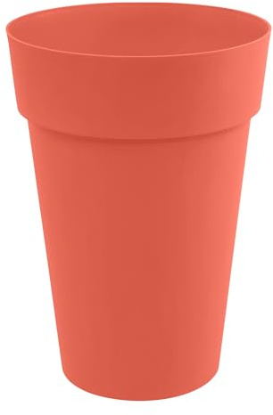 EDA - Pot de Fleur Vase Haut Toscane Ø 46 cm - 67 L - Intérieur & Extérieur - Zone de rétention d'eau pour Limiter l'Arrosage - Plastique Recyclé - Ø 46 x H.65 cm - Orange Terre Battue